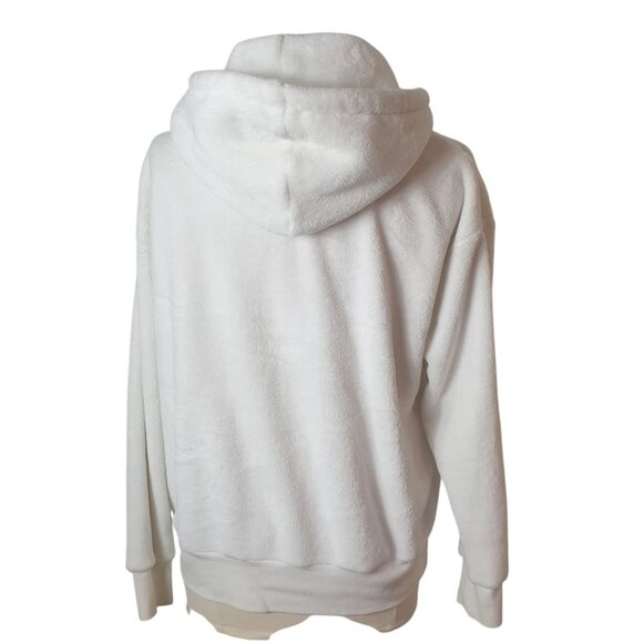 Xhilaration Womens Crop Hoodie L White Plush Fleece Sweatshirt Fairy Cottagecore - Picture 3 of 7